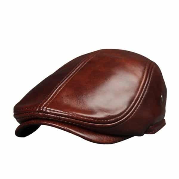 Cowhide Leather - Winter Beret Hat with Earmuffs